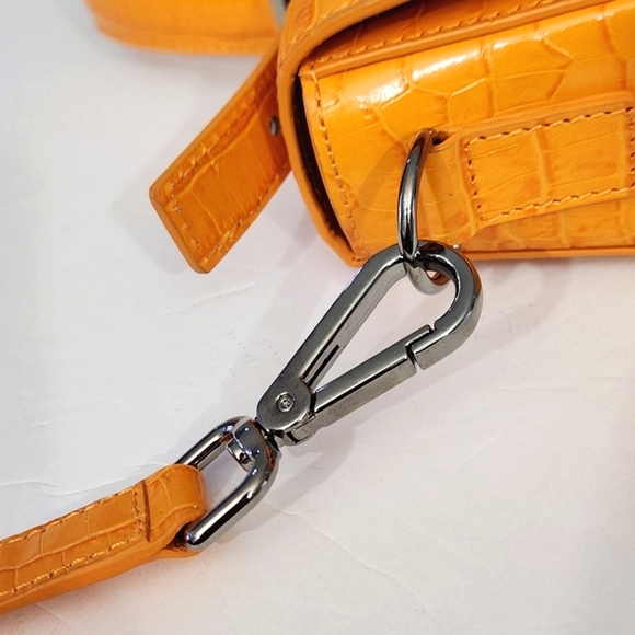 MARCELL VON BERLIN MAXI CROSSBODY BAG ORANGE CROC CROC EMBOSSED GLOSSY LEATHER - Picture 6 of 11